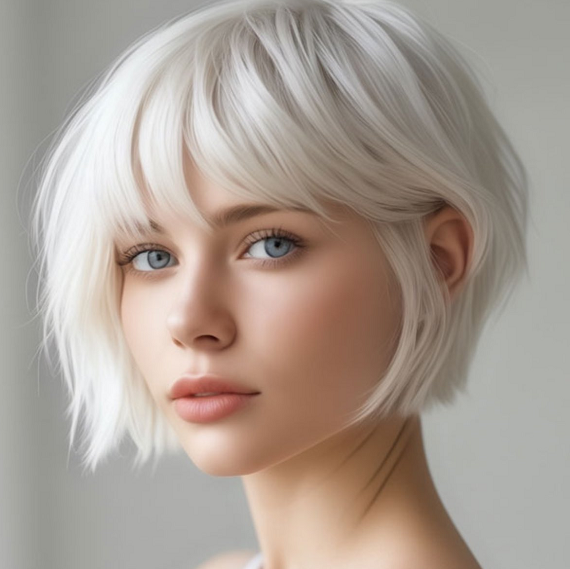 Platinum/Grey Classic Blunt Bob (French Bob for Straight Hair)