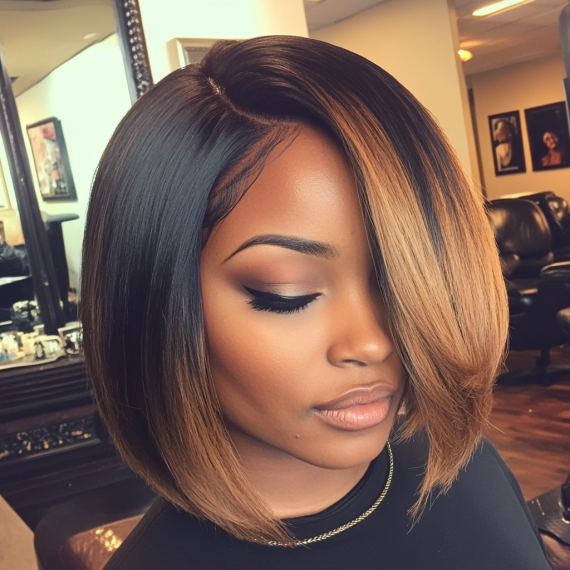 Best Quick Weave Hairstyles for Black Women 2024 - Ombre Razor cut Bob quick weave.png